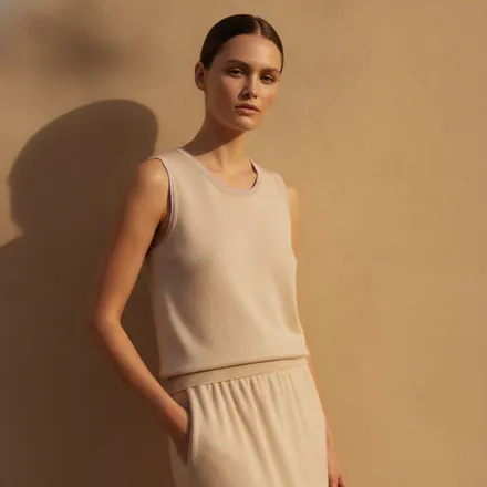 Knitted tank and skirt co-ord in warm ecru