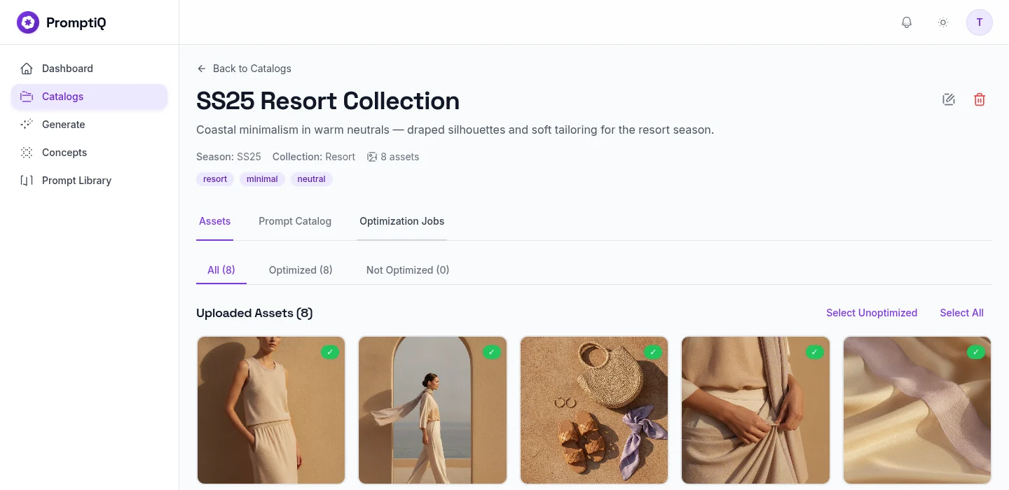 PromptiQ catalog optimization dashboard