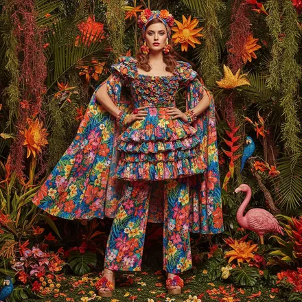 Generic AI look: clashing multicolour floral maximalism
